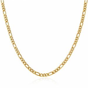 18k Gold Plated Stainless Steel Waterproof Classic Figaro Gold Chain Necklace